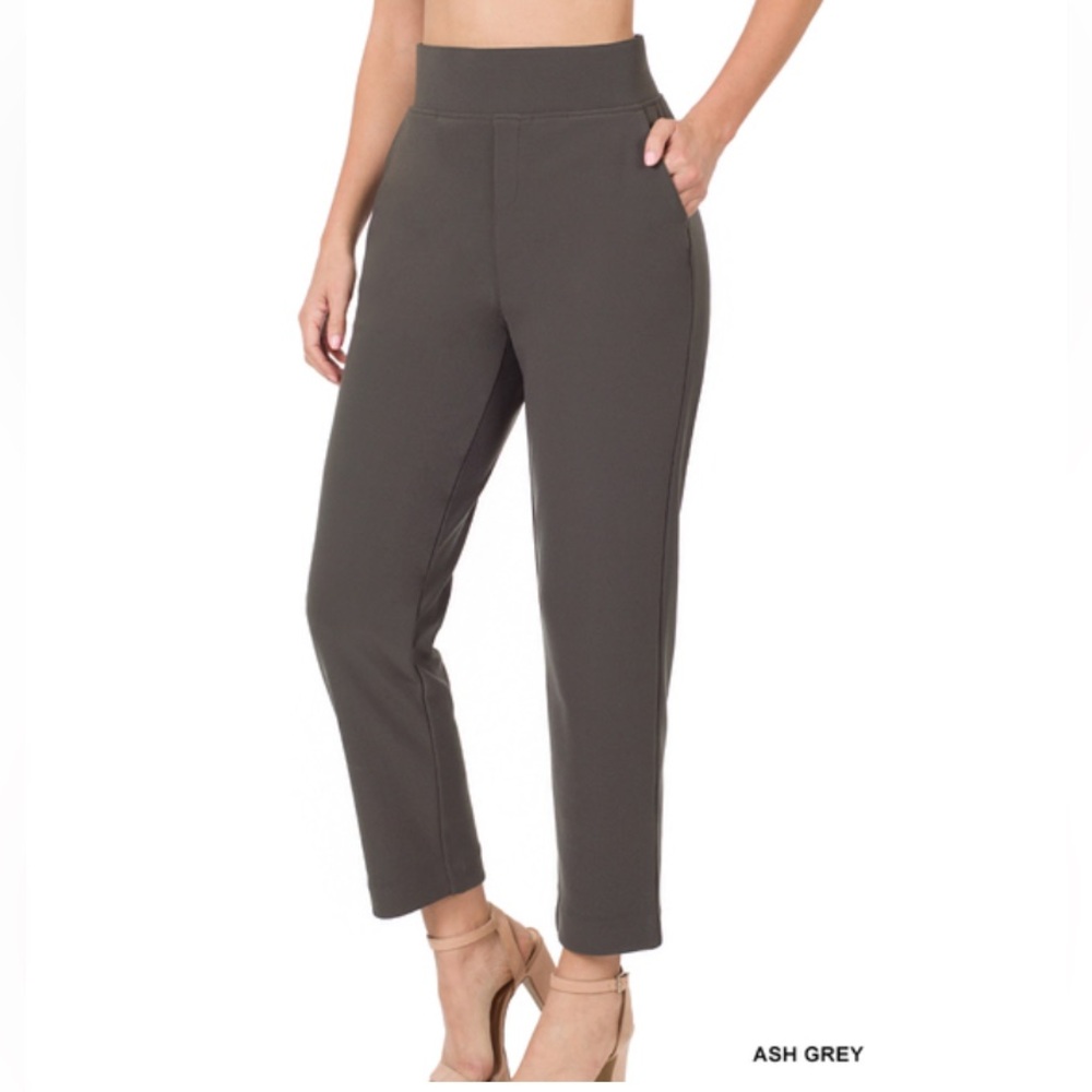 NWT Zenana Outfitters Ash Grey High-Waist Straight Leg Pants. Original packaging